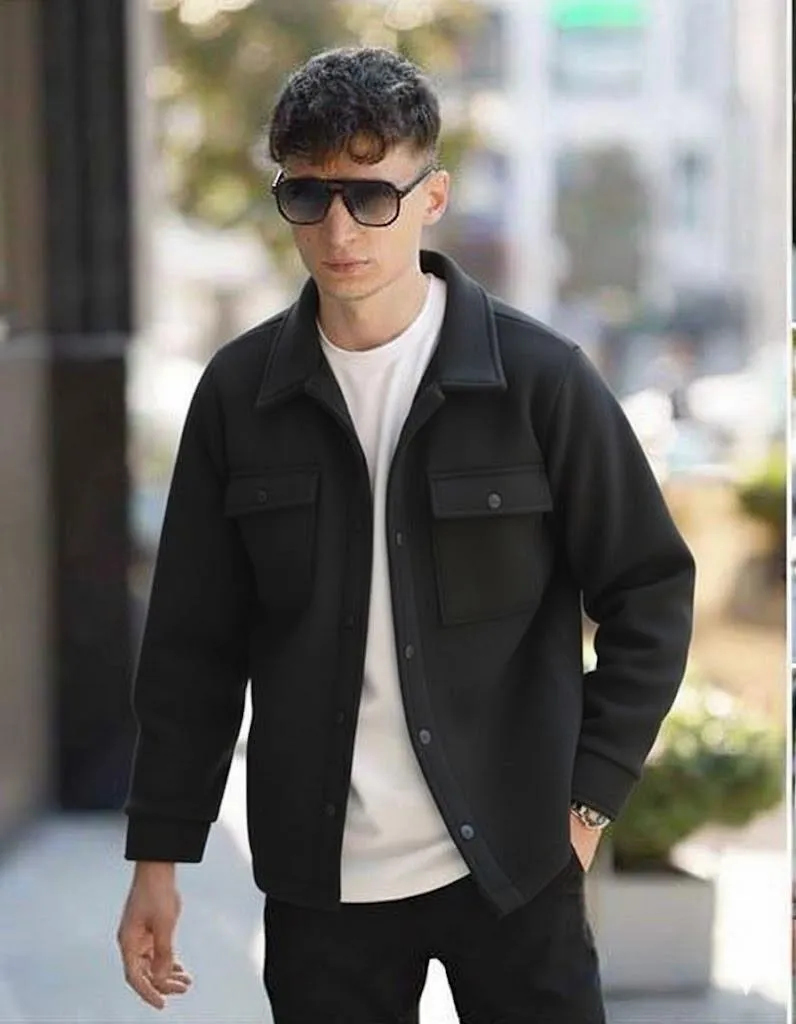Men's Black Button-Up Casual Jacket