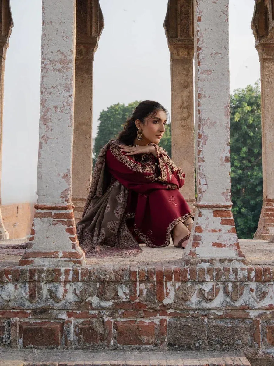 Elegant Maroon Embroidered Dress Set
