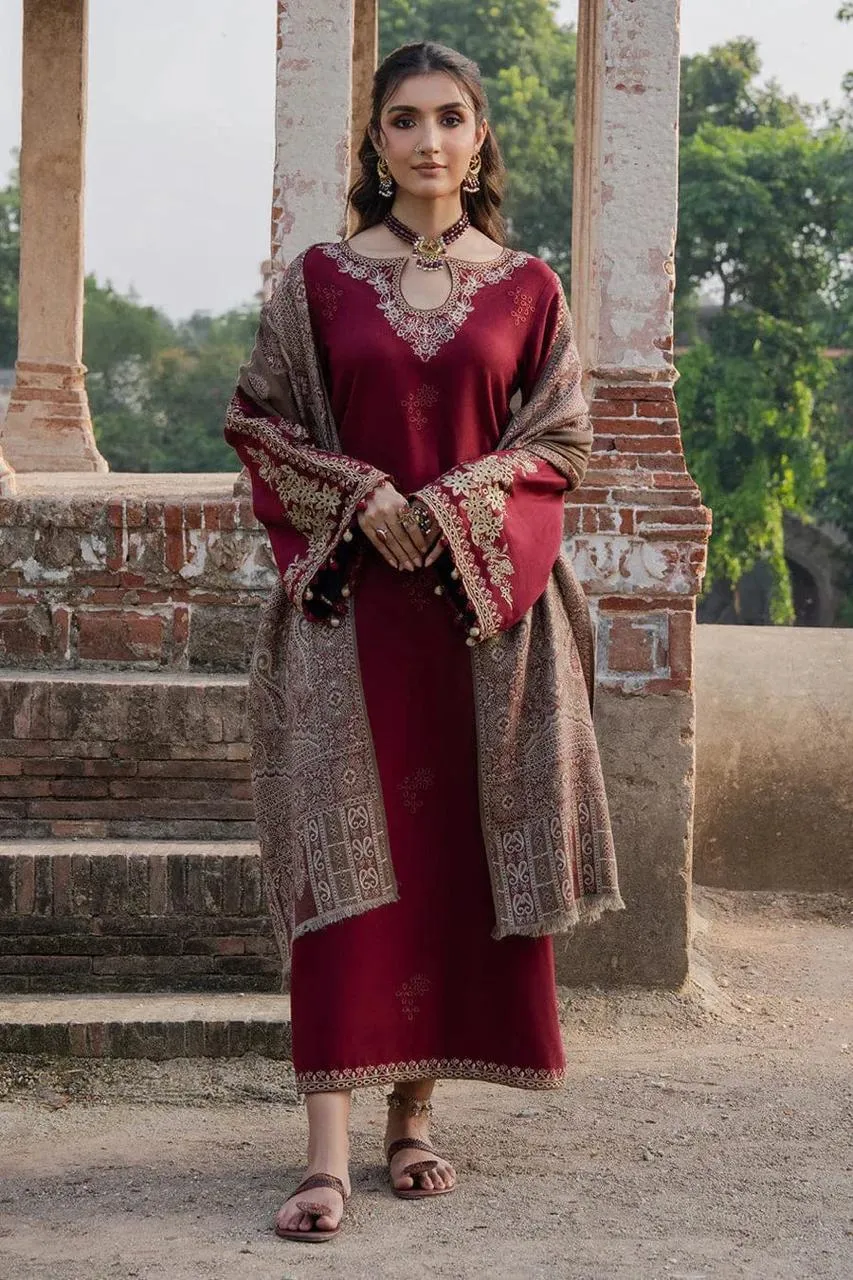 Elegant Maroon Embroidered Dress Set