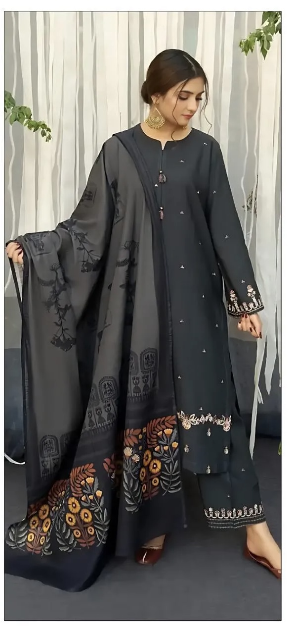 Elegant Black Embroidered Three-Piece Suit