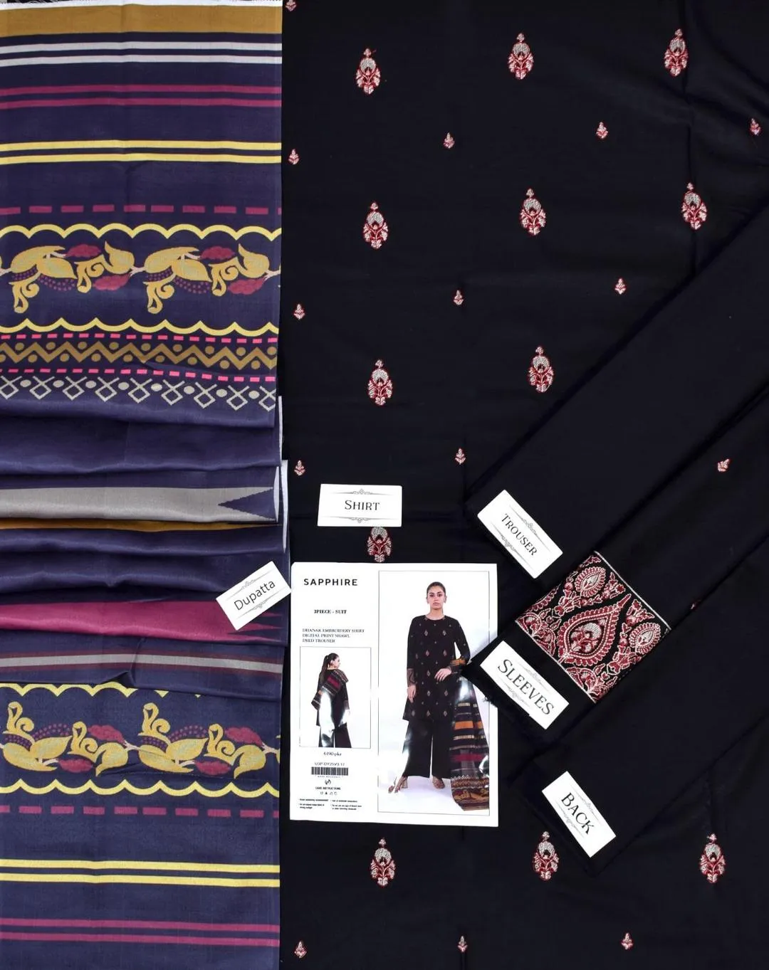 Elegant Black Embroidered Three-Piece Suit