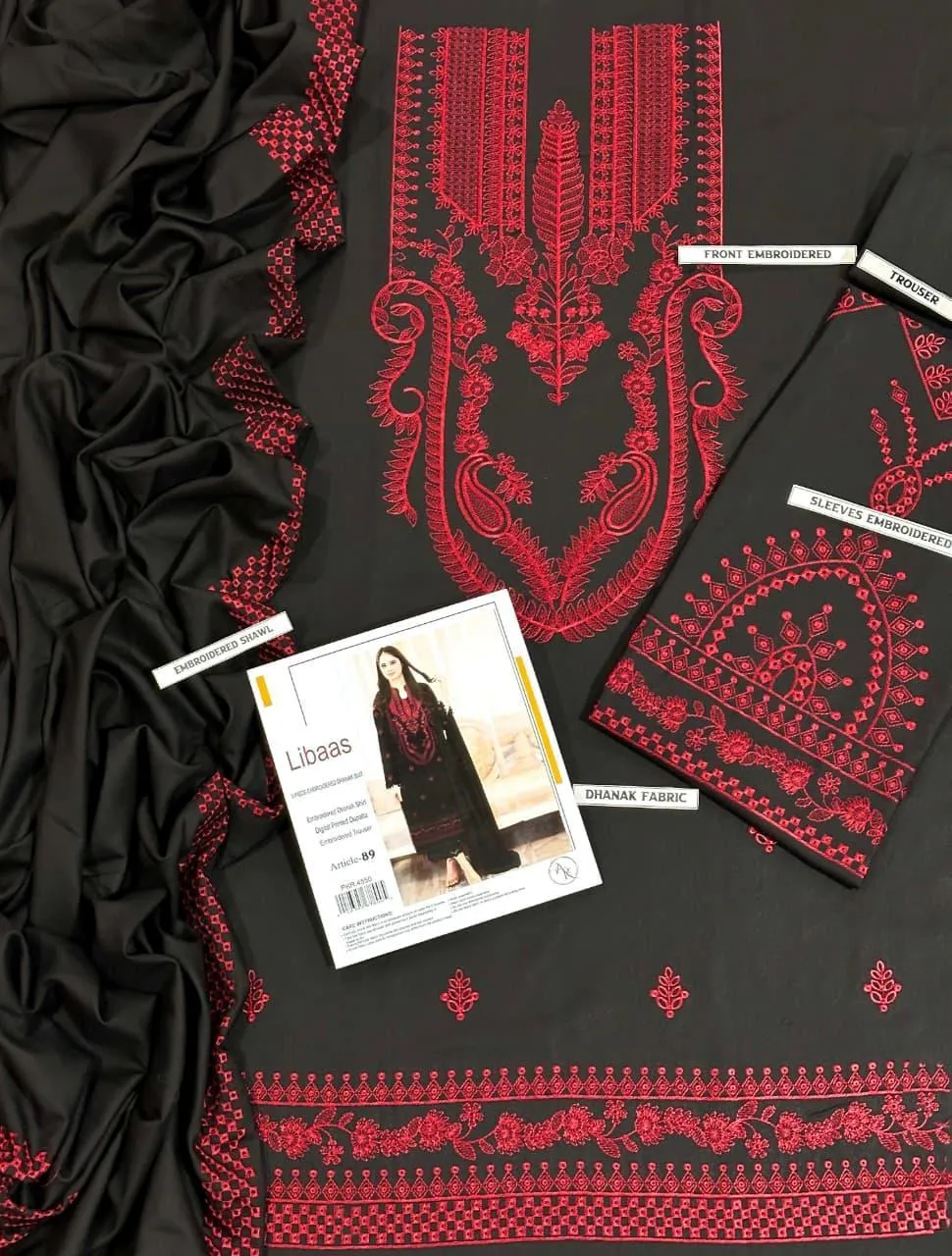 Elegant Black and Red Embroidered Kurta Set