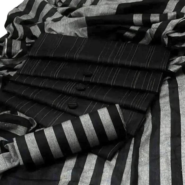 Black and Grey Striped Cotton Suit