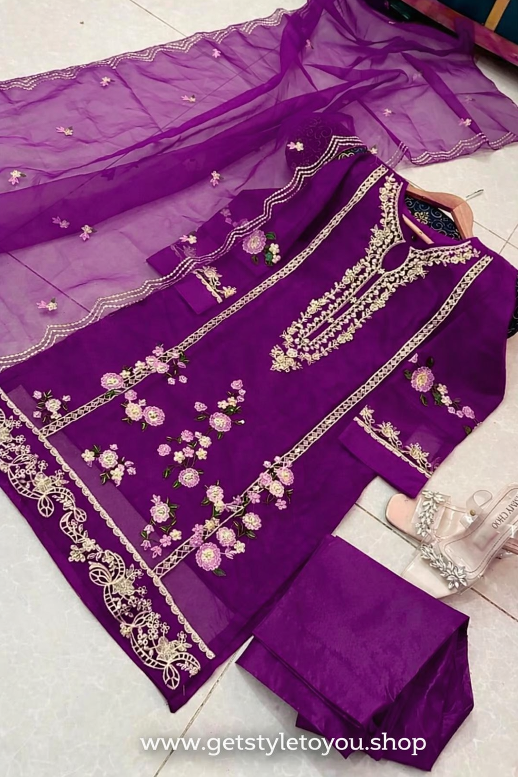 Purple Embroidered Traditional Suit