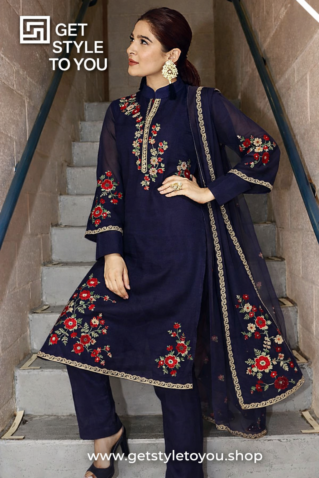 Purple Embroidered Traditional Suit