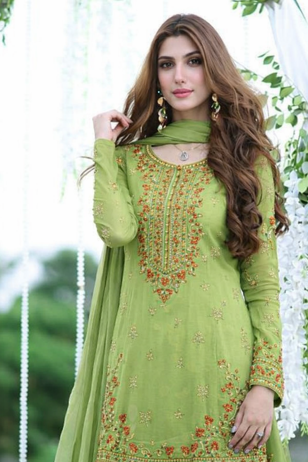 Premium Embroidered Green Dress