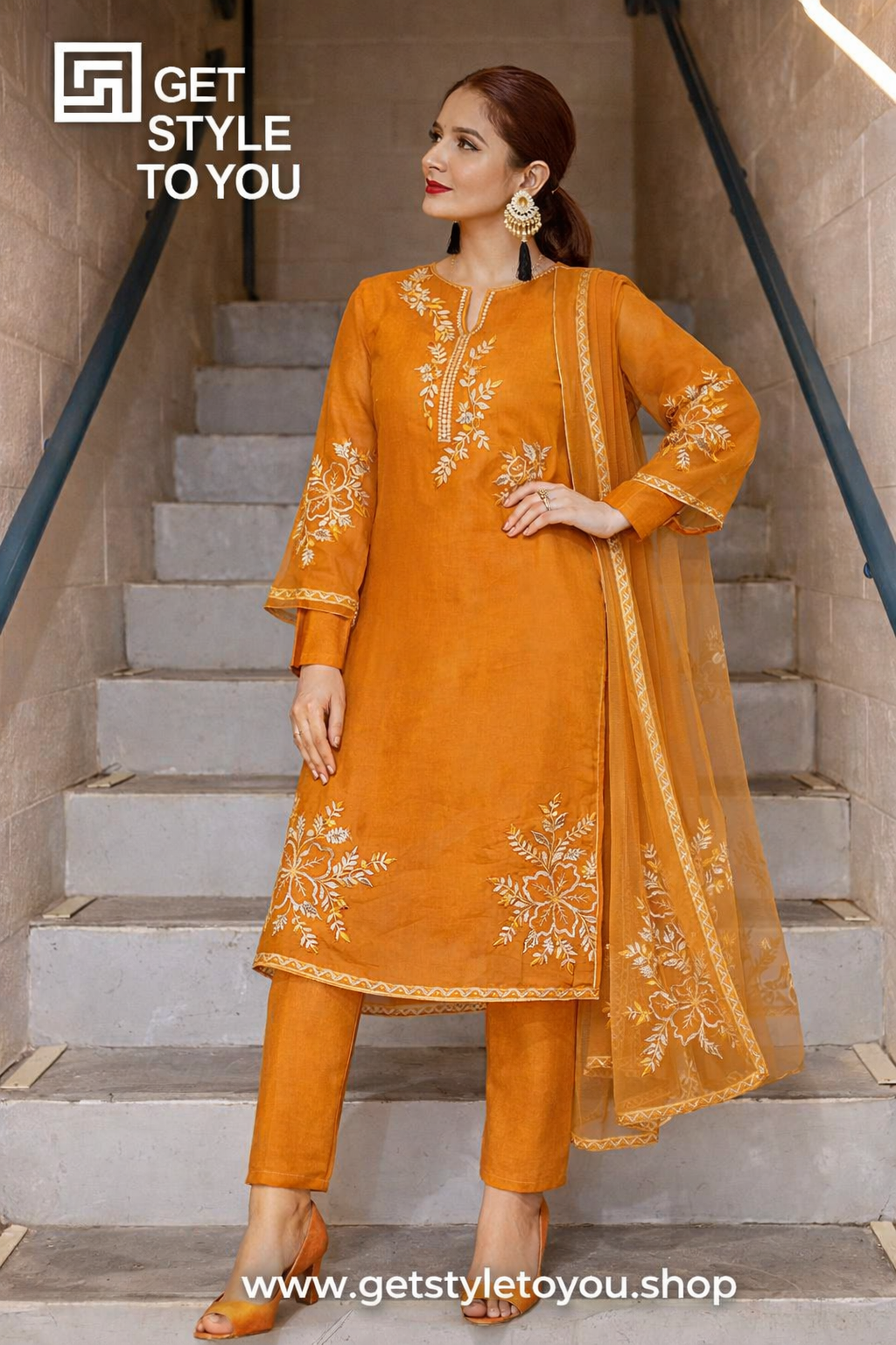 Traditional Mustard Embroidered Outfit