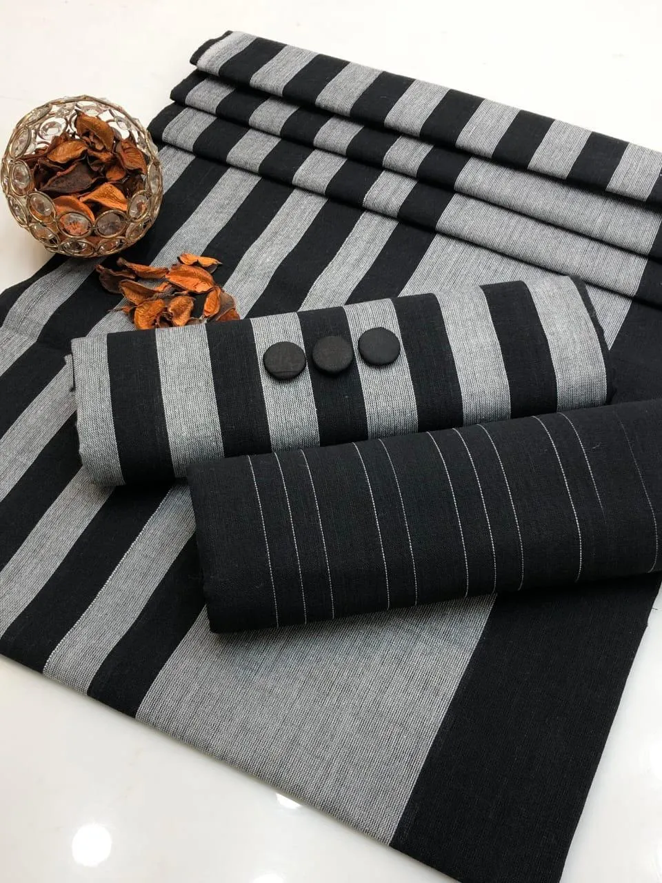 Black and Grey Striped Cotton Suit