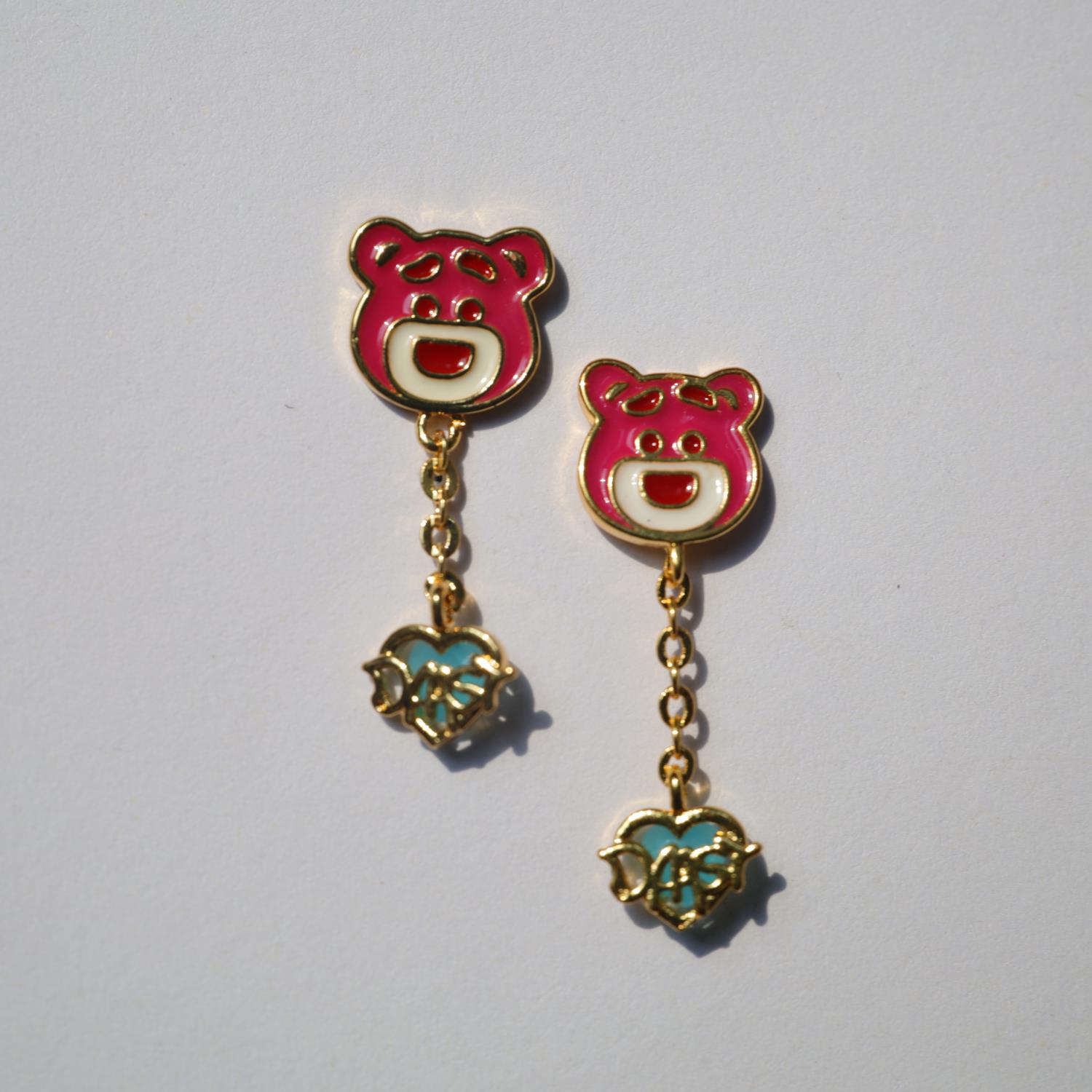 Strawberry Pink Bear Stud Earrings