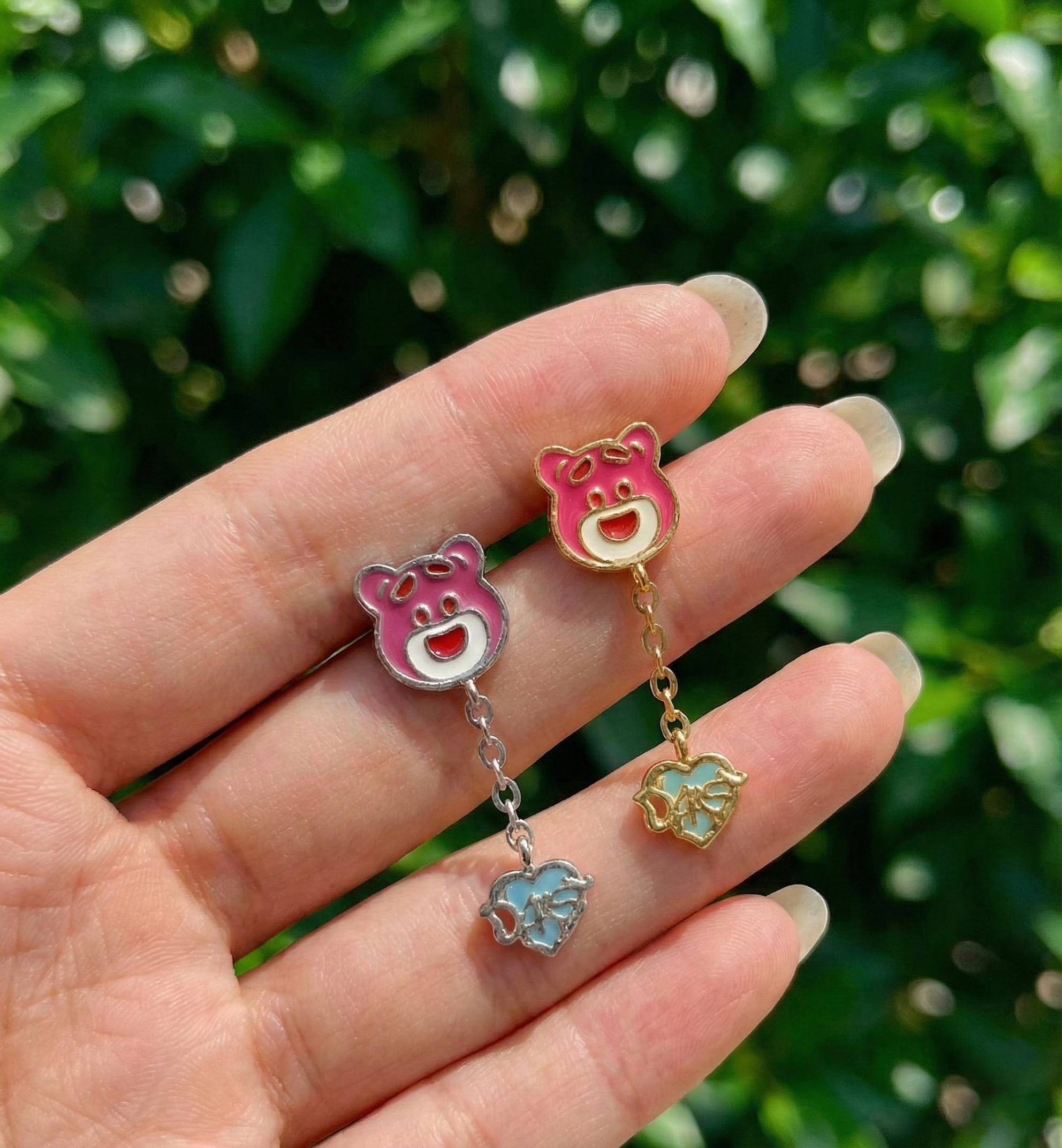 Strawberry Pink Bear Stud Earrings