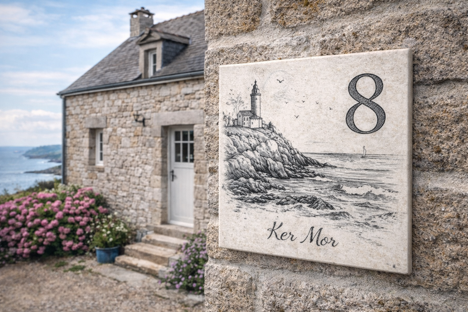 Numéro de maison personnalisé en faïence gravée