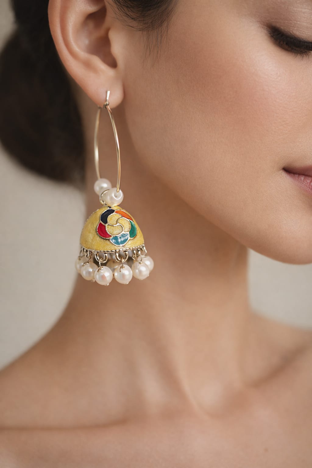 Yellow Enamel Jhumka Earrings