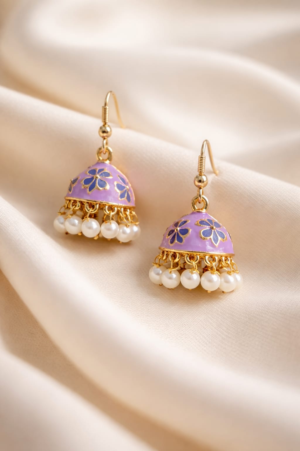 Purple and Gold Jhumka Earrings