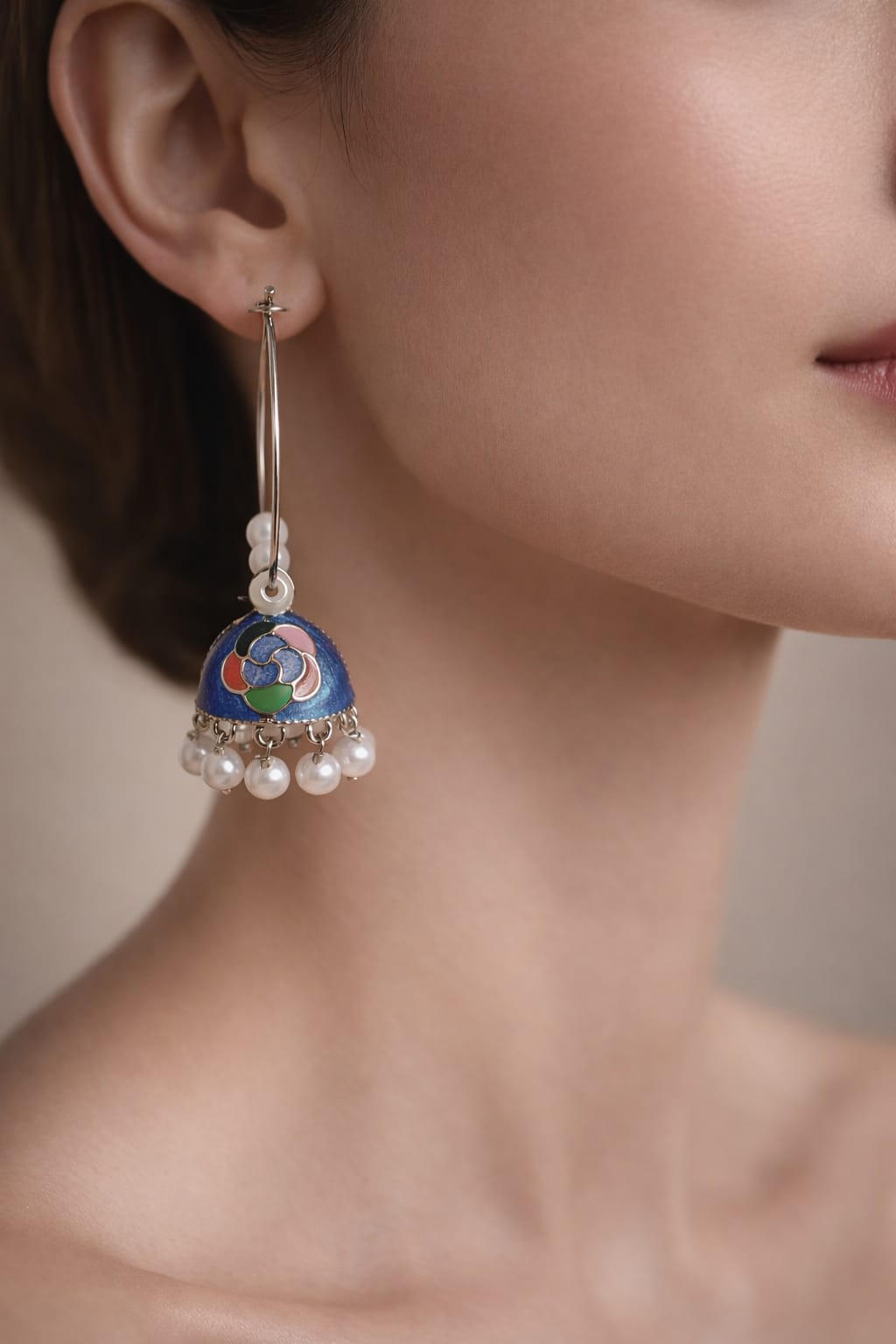 Blue Enamel Jhumka Earring