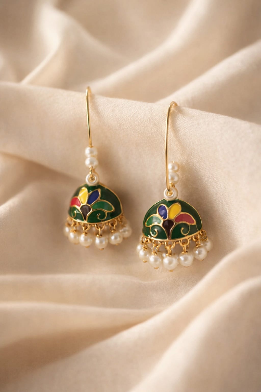Green Enamel Jhumka Earrings