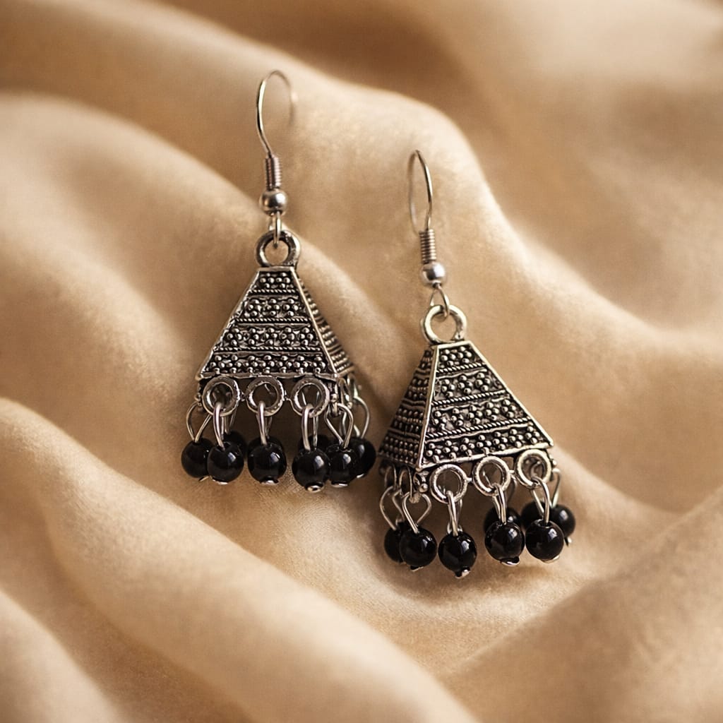 Bohemian Black Beaded Dangle Earrings