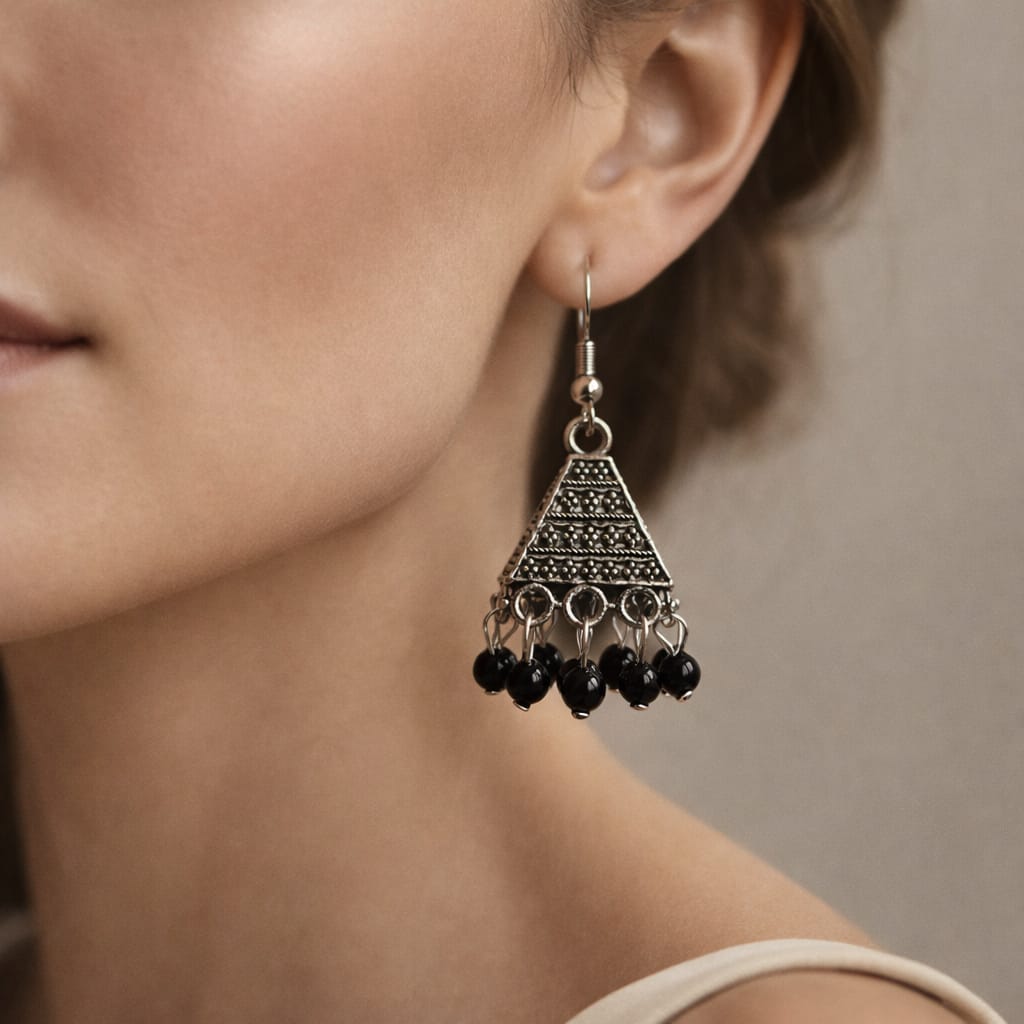 Bohemian Black Beaded Dangle Earrings