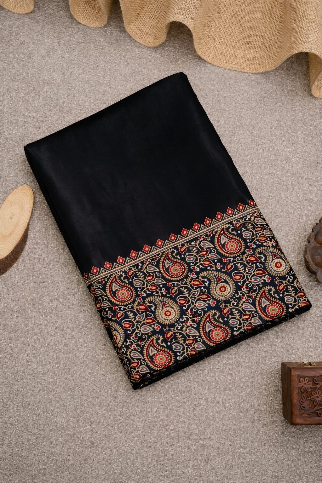 AJRAKH Saree Black Crepe Silk Saree