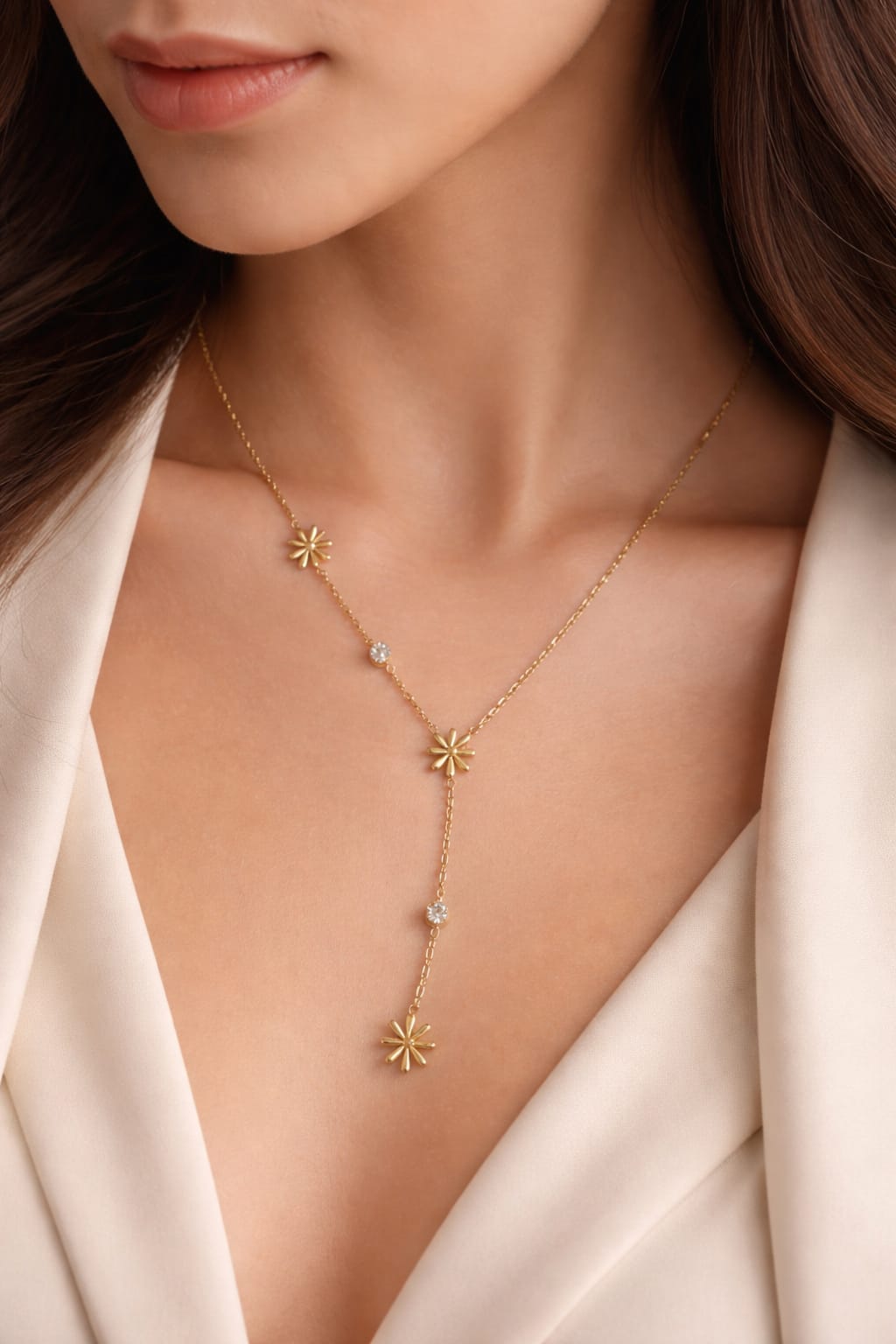 Gold Floral Lariat Necklace