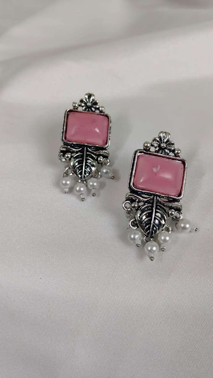Elegant Pink Stone Earrings