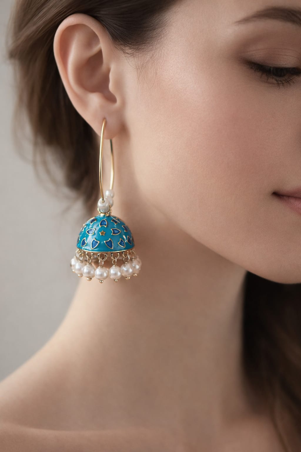 Blue Enamel Jhumka Earrings