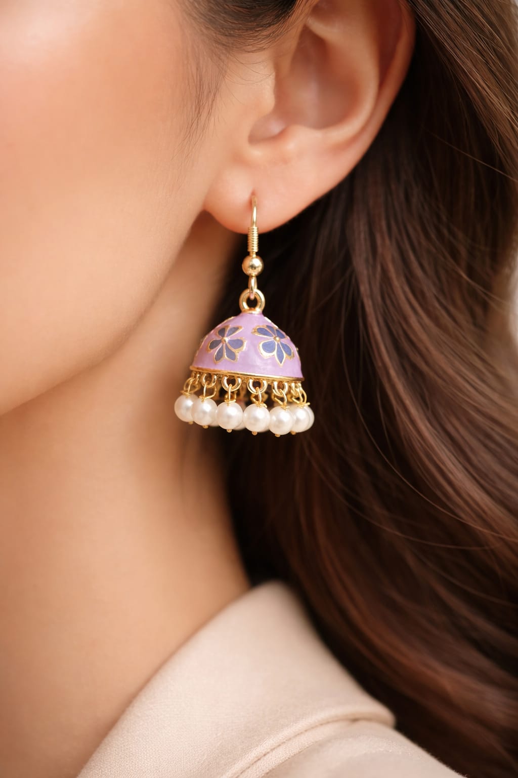 Purple and Gold Jhumka Earrings
