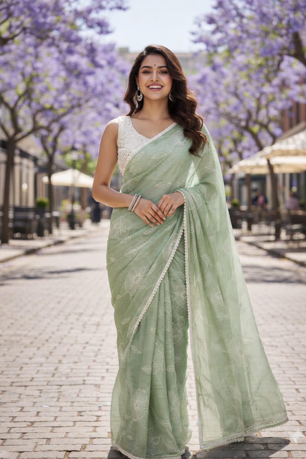 Pastel Green Chiffon Saree