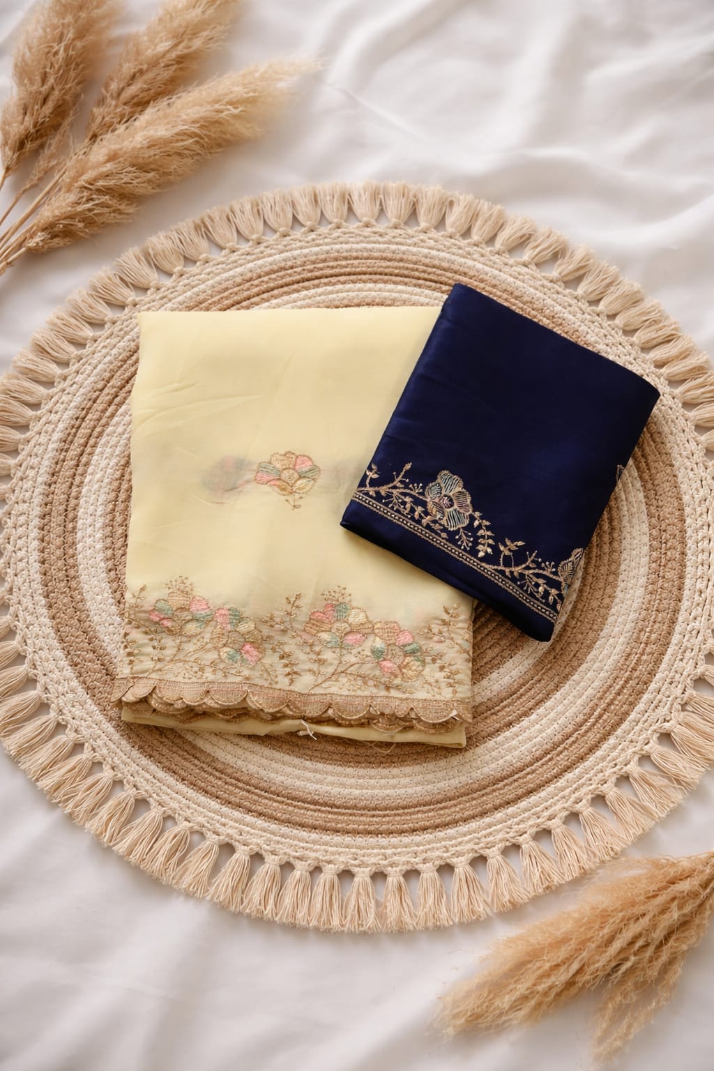 Cream Embroidered Georgette Sarees