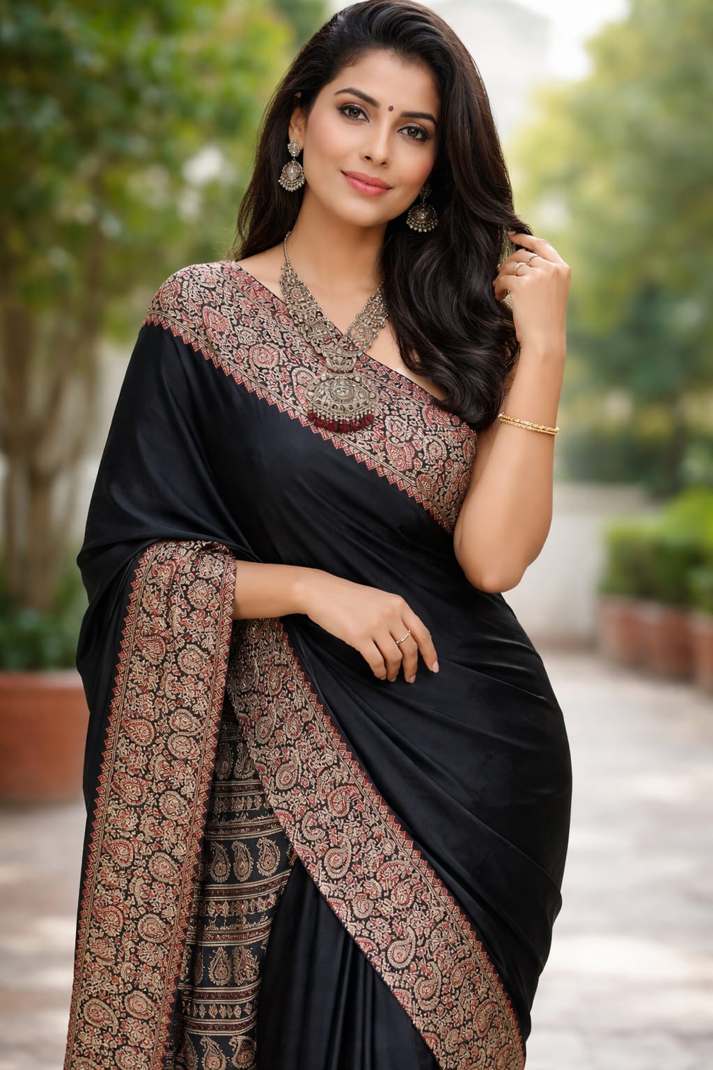 AJRAKH Saree Black Crepe Silk Saree