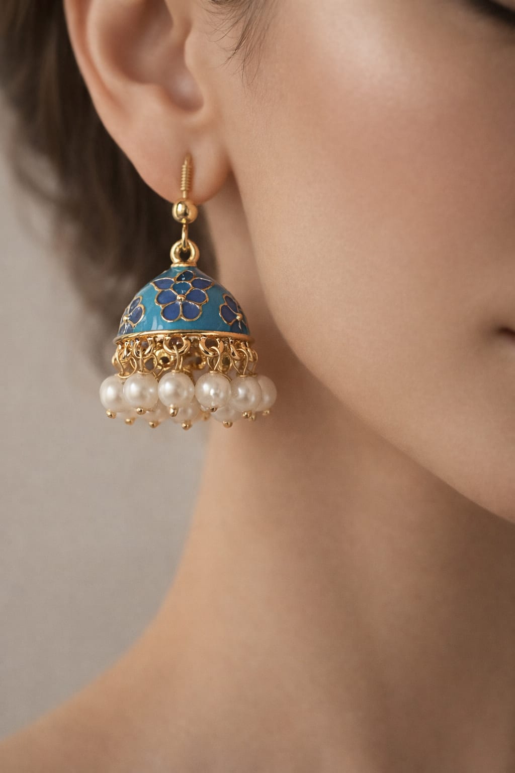 Blue Enamel Jhumka Earrings