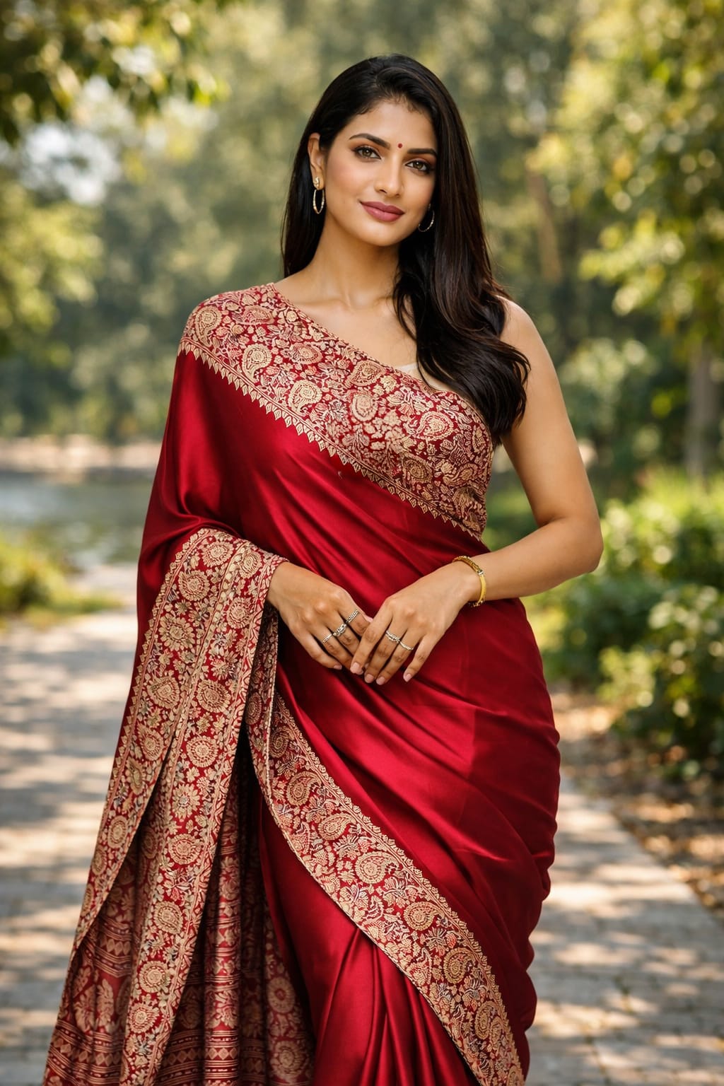 AJRAKH Saree Red Crepe Silk Saree