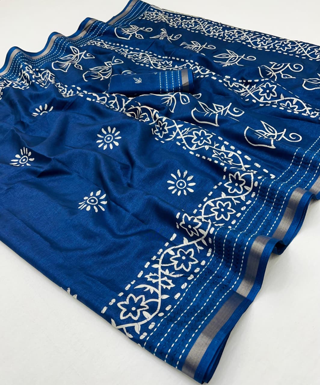  Binny crepe Blue Printed saree