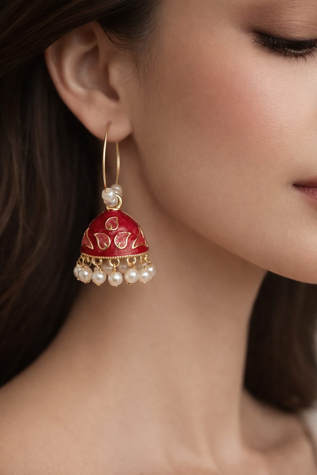 Red Enamel Jhumka Earring