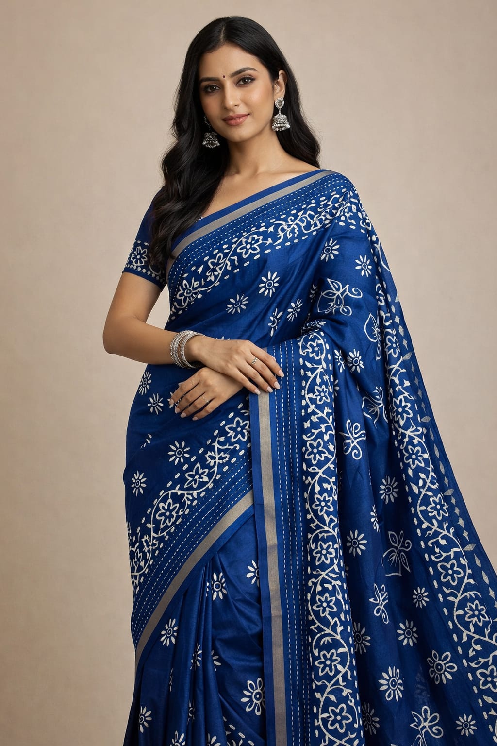  Binny crepe Blue Printed saree