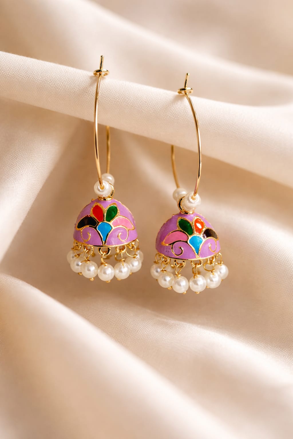 Pink Enamel Jhumka Earrings