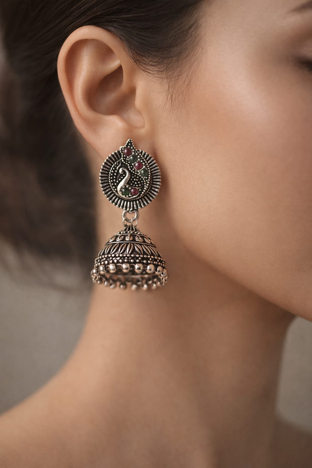 Antique Peacock Jhumka Earrings
