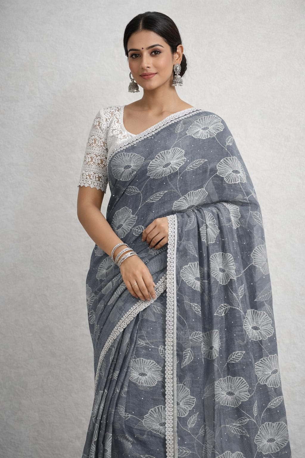 Pastel Grey Chiffon Saree