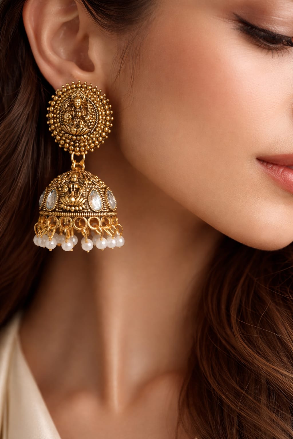 Traditional gold jhumka earrings