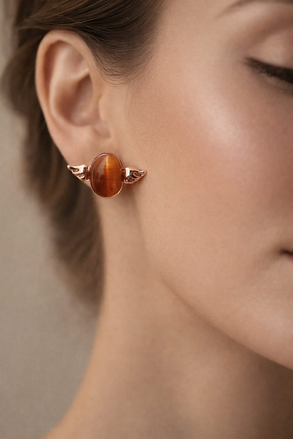 Amber Stone Stud Earrings