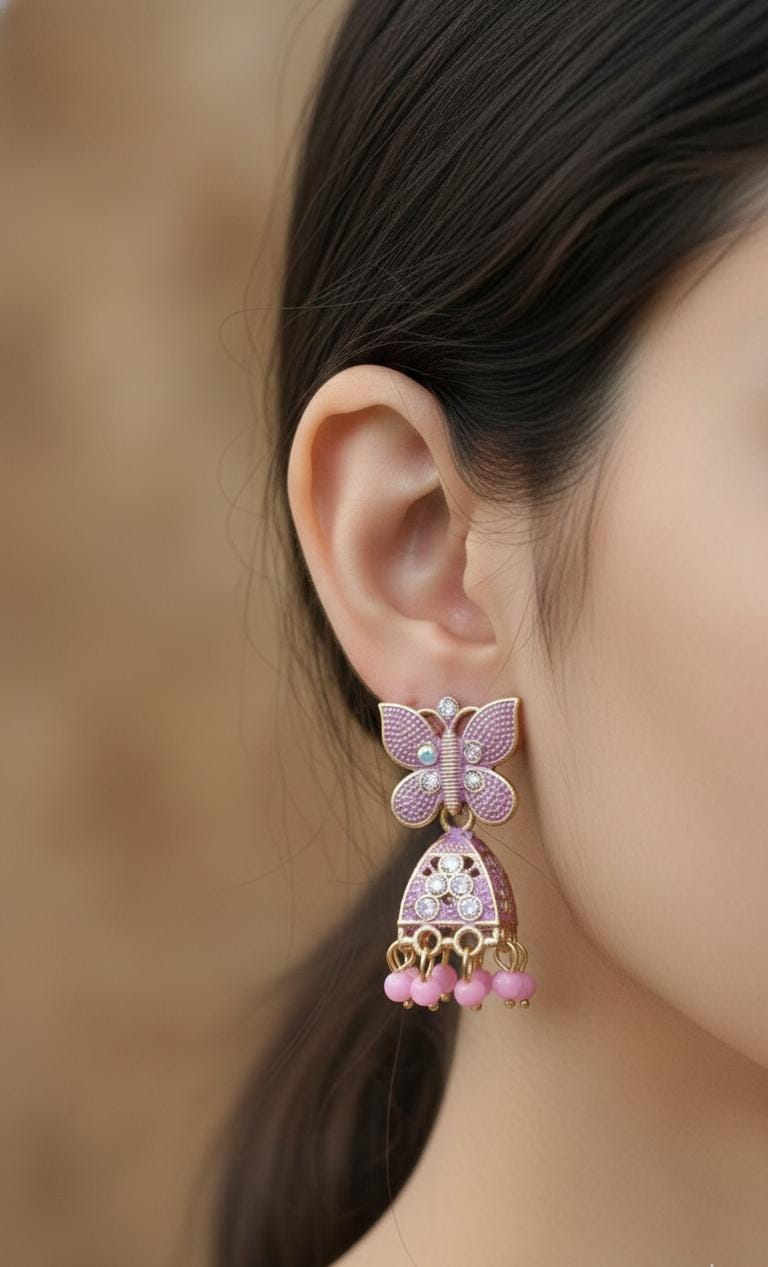Pink Butterfly Dangling Earrings