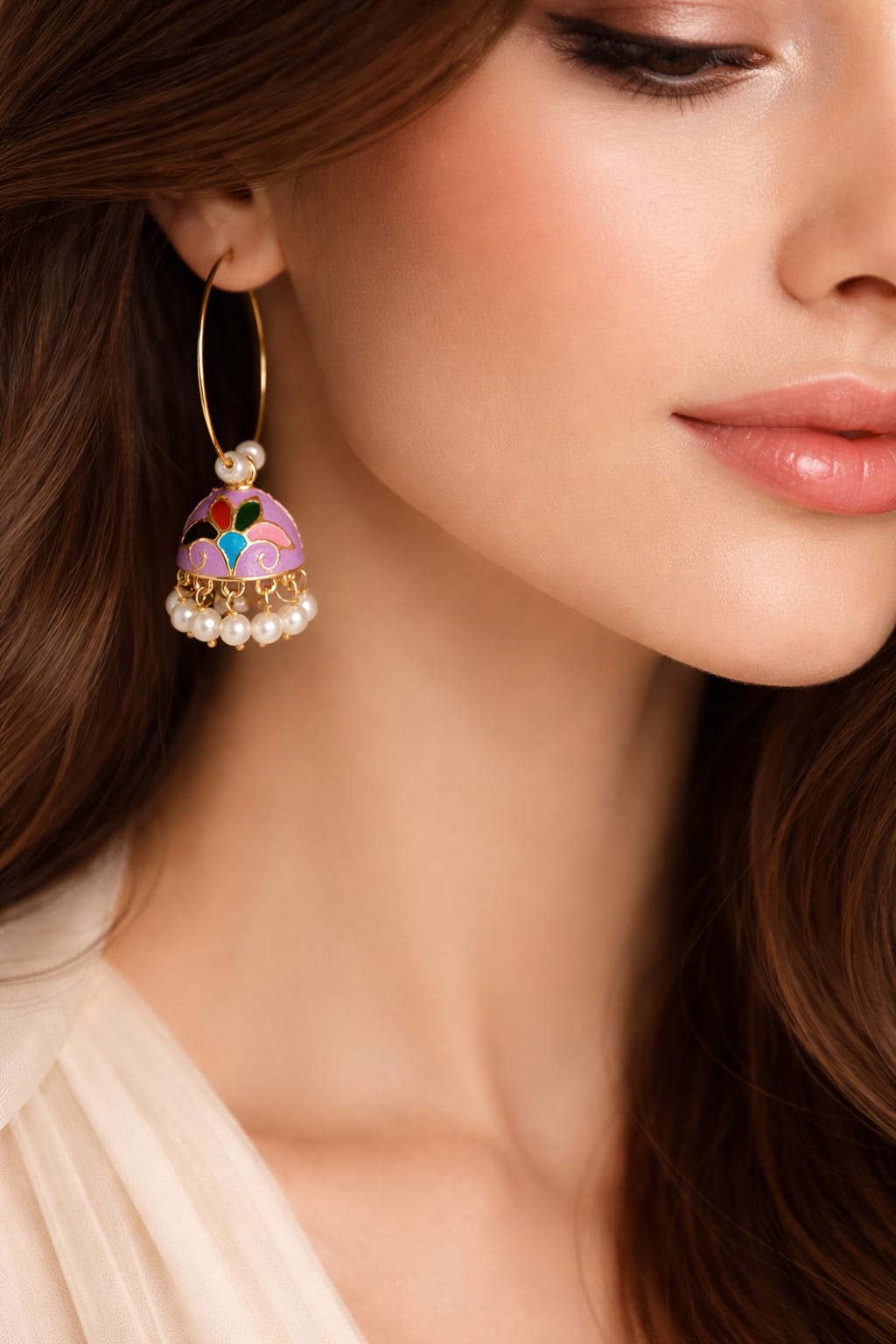 Pink Enamel Jhumka Earrings