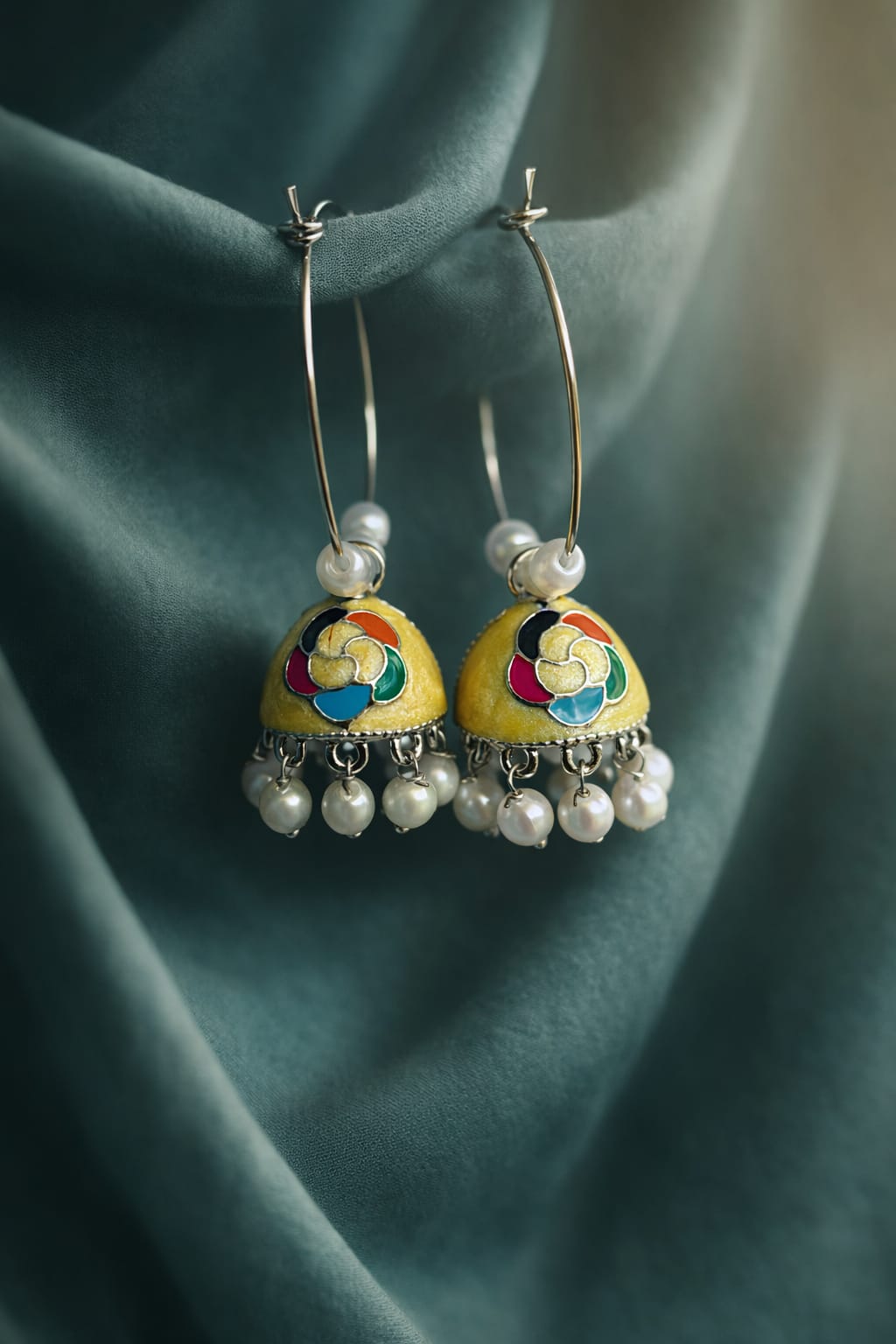 Yellow Enamel Jhumka Earrings