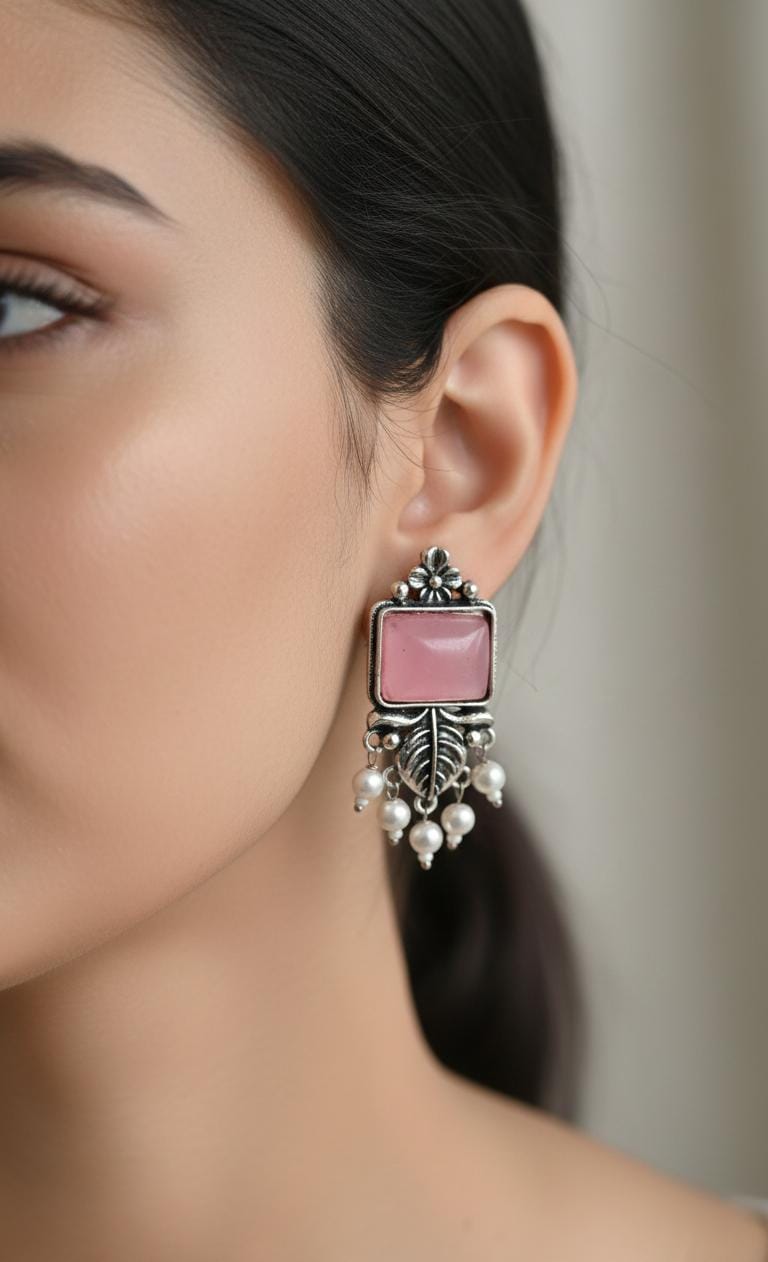 Elegant Pink Stone Earrings