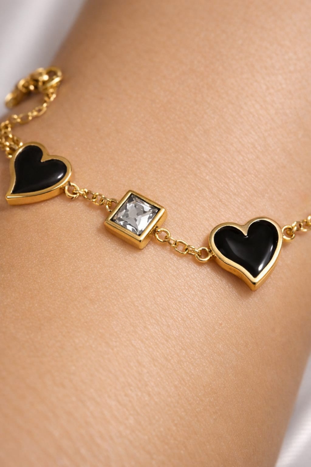 Gold Heart & Square Charm Bracelet