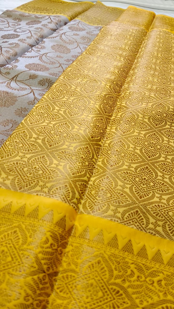Traditional Yellow Tissue Silk Saree