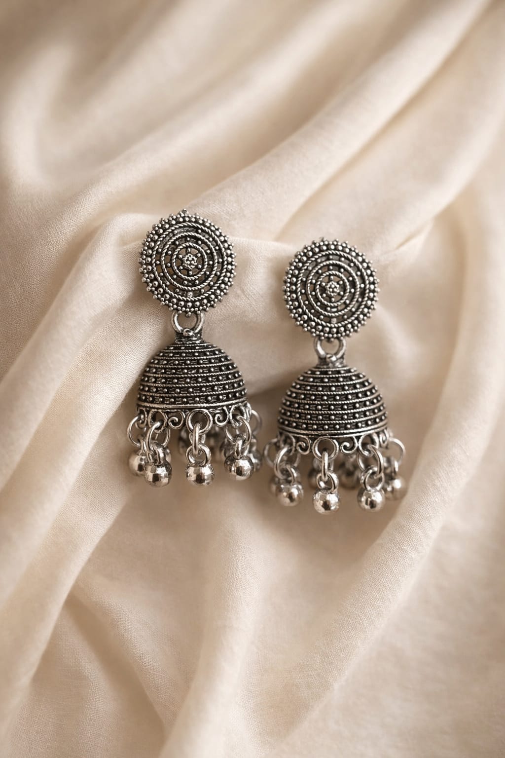 Oxidized Silver Jhumka Earrings