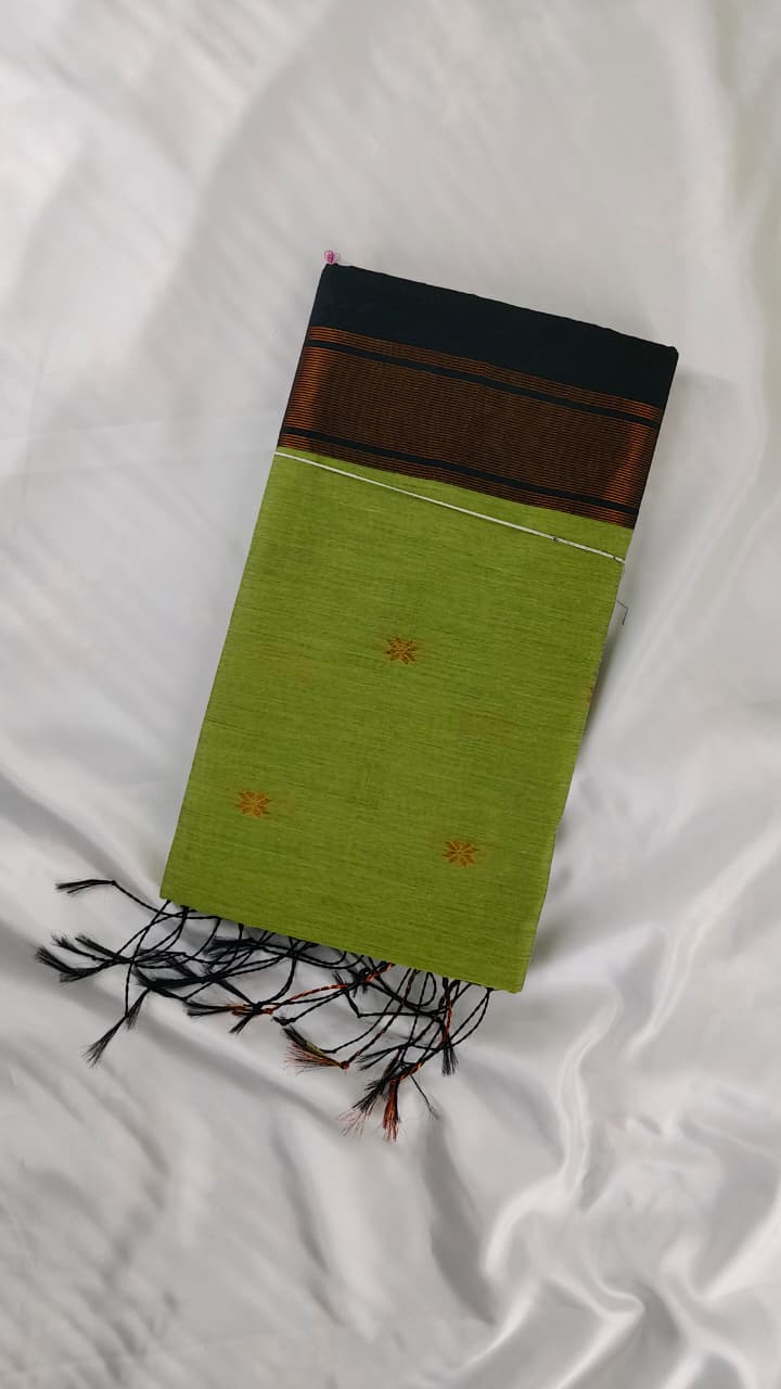 Classic Style Cotton Saree in Fern Green & Black Border