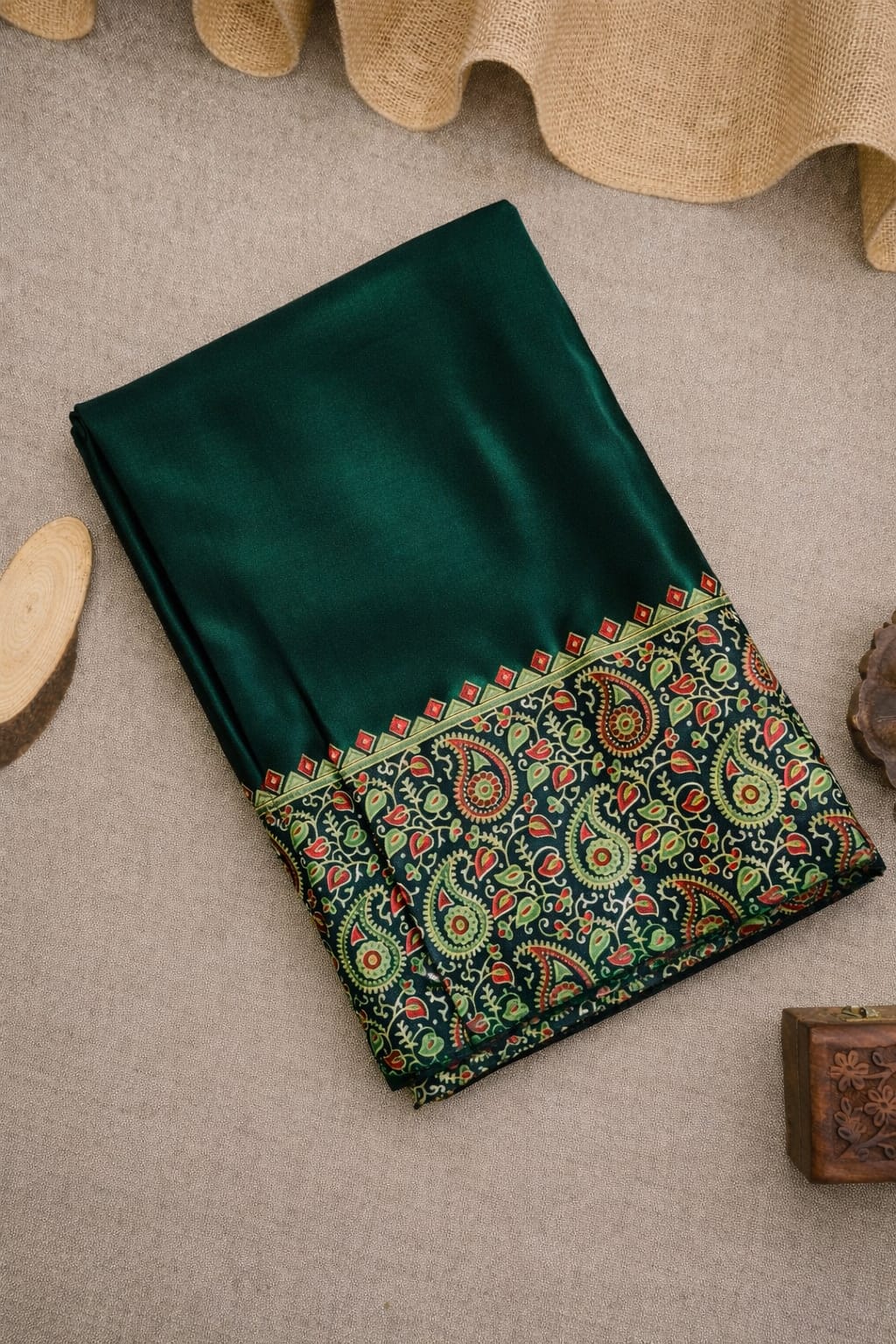 AJRAKH Saree Green Crepe Silk Saree