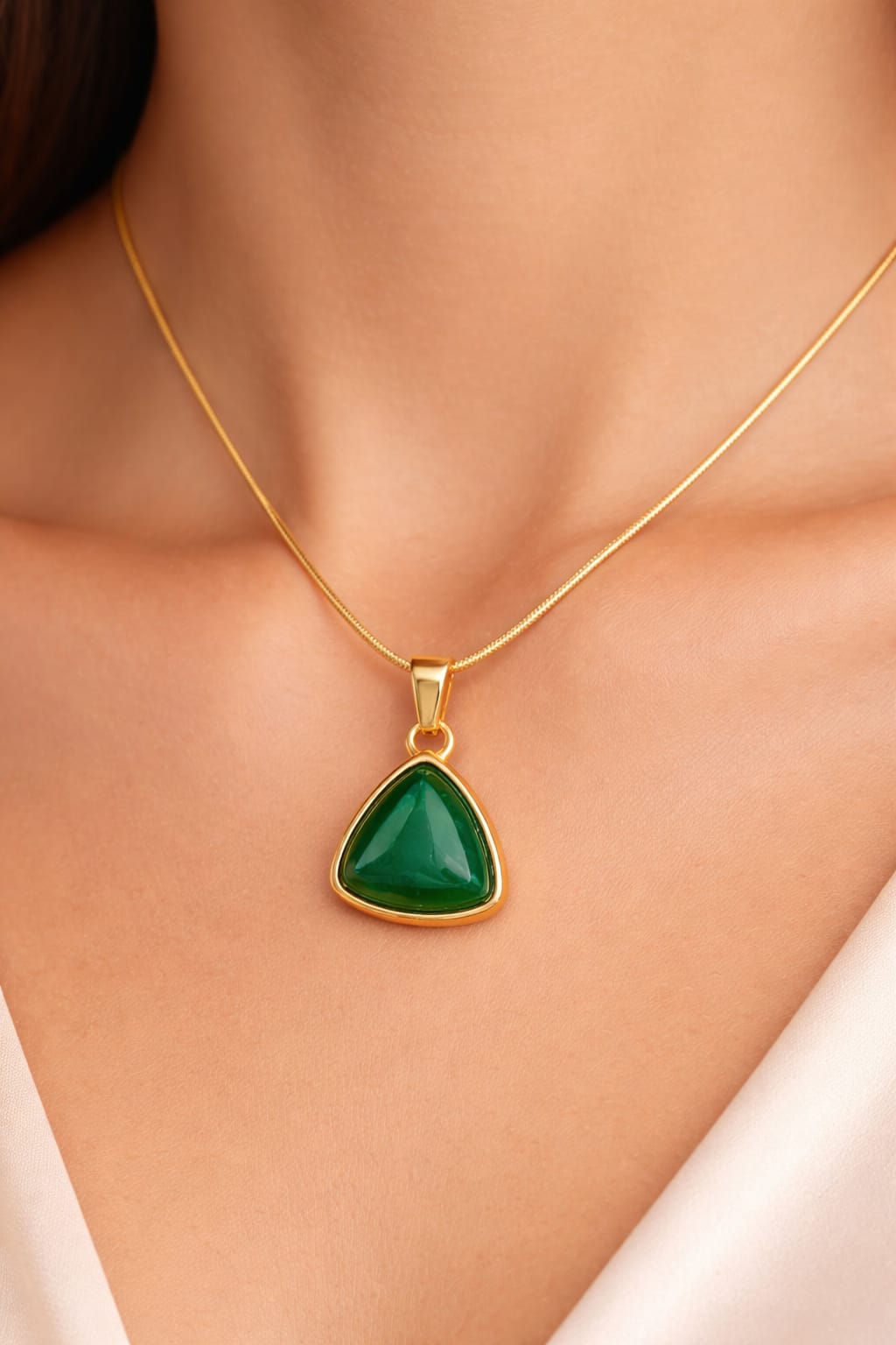 Gold Necklace with Green Stone Pendant