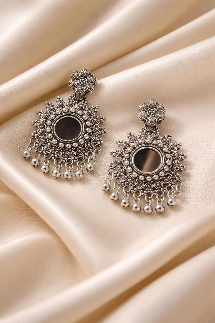 Handcrafted Silver Oxidized Mirror Earrings